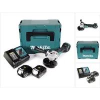Makita DGA 517 RFJ Meuleuse d'angle sans fil 18 V 125 mm + 2x Batteries 3,0 Ah + Chargeur + Coffret de transport Makpac 3