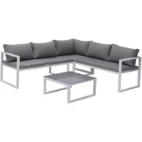 Happy Garden Salon de jardin modulable IBIZA en tissu gris 4 places - aluminium blanc
