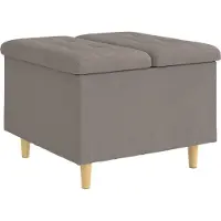 vidaXL Coffre de rangement en forme de pouf, couleur taupe, 60 x 60 x 45 cm, revêtement en tissu