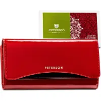 PTN Peterson | Grand portefeuille laqué pour dames, en rouge, avec RFID, 19x11 cm