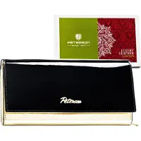 Peterson | Grand porte-monnaie en cuir pour femmes, avec fermeture à ressort, noir-doré, 18.5x10 cm