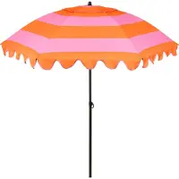 Edelman Parasol inclinable à rayures - Parasol droit 238 x Ø197 cm - Protection solaire pour jardin ou balcon - Polyester, acier - Vert clair, vert foncé