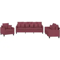 vidaXL Ensemble de canapés 3 pièces avec coussins vin rouge Tissu