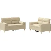 vidaXL Ensemble de canapés 2 pièces avec coussins Crème Tissu