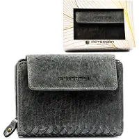 PTN | Porte-monnaie élégant, pour cartes et pièces, en cuir véritable ombré, gris, 13x10 cm