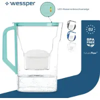Wessper 2,7 L carafe filtrante compatible avec Brita Maxtra pour porte de réfrigérateur avec indicateur manuel d'usure du filtre | 1x filtre à eau - Menthe