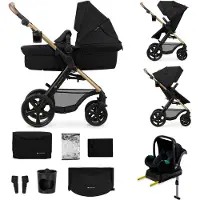 Kinderkraft MOOV 2 - Poussette 4 en 1 - Avec baignoire bébé, poussette et siège enfant MINK PRO i-Size - Grandes roues increvables - UPF50+ - Jusqu'à 27 kg - Zwart