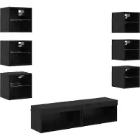 vidaXL : Meubles TV, 8 pièces, noir, imitation chêne, avec vitres