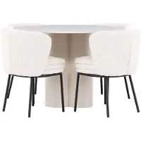Ebuy24 Olivia ensemble pour salle à manger table Ø110cm et 4 chaises bouclé beige.