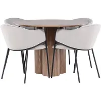 Ebuy24 Olivia ensemble pour salle à manger table Ø110cm et 4 chaises velours avec accoudoirs brun.