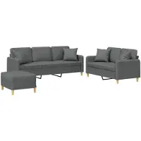 vidaXL Ensemble de canapés 3 pièces avec coussins Tissu gris foncé