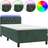 vidaXL Lit boxspring avec matelas & LED vert foncé 80x200 cm velours