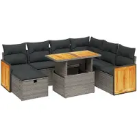 vidaXL Ensemble de jardin canapé 8 pièces avec coussins Gris Poly rotin