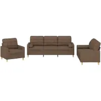 vidaXL Ensemble de canapés 3 pièces avec coussins Tissu brun