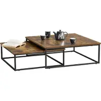 En.casa Set de tables basses Haninge Set de 2 tables de salon canapé 2 pcs. structure acier ton bois foncé