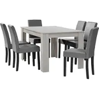 En.casa [] Table de salle à manger en chêne blanc avec 6 chaises gris clair en similicuir rembourré 140x90 Groupe de salle à manger
