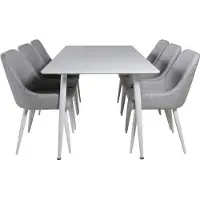 Ebuy24 Polar180X90WHWH ensemble table, table blanc et 6 Plaza chaises gris, blanc.