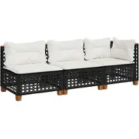 vidaXL Canapé de jardin avec coussins 3 places noir poly rotin