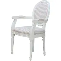 Ebuy24 Rokoko/Amaretta Chaise de salle à manger avec accoudoirs, blanc antique, tissu Beige rayé.