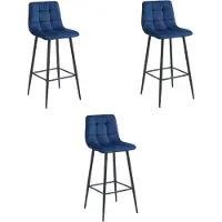 Leobert Ensemble de 3 tabourets Valora ARCETO - Velours bleu marine et pieds noirs | Ensemble de tabourets de bar bleu foncé