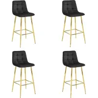 Leobert Tabourets Valora ARCETO - Velours noir et pieds dorés x4 | Lot de 4 élégantes chaises de bar en velours