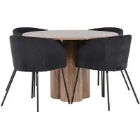 Ebuy24 Olivia ensemble pour salle à manger table Ø110cm et 4 chaises velours avec accoudoirs brun.