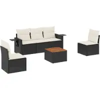 vidaXL Ensemble de salon de jardin 6 pièces avec coussins noir poly rotin
