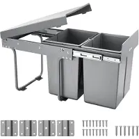 Vevor Poubelle extensible pour armoires de cuisine (20 L x 2) double poubelle sous l'évier, poubelle à monter sous l'évier, avec système coulissant robuste à sortie totale en métal et poignée