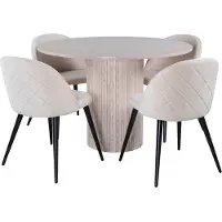 Ebuy24 BiancaROWW ensemble table, table chêne plaqué blanc washed et 4 Velvet Stitches chaises Velours beige.
