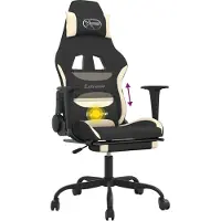vidaXL Fauteuil gaming avec fonction massage et repose-pieds, tissu noir et crème