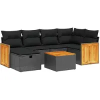 vidaXL Ensemble de salon de jardin 7 pièces avec coussins noir poly rotin