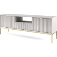 Selsey Vellore - Buffet TV gris avec façades cannelées et pieds métalliques dorés, 154 cm