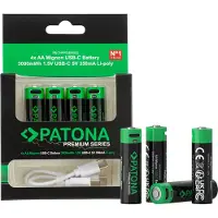 PATONA Premium USB-C 4x AA Batteries Lithium 1.5V 3000mWh rechargeables avec 1 à 2 câbles de charge USB-C