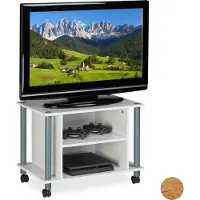 Relaxdays Table TV avec roulettes, 2 compartiments, support pour téléviseur, table TV mobile, H x l x P : 45 x 60 x 40 cm, blanc-argent