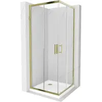 Mexen Rio Paroi de douche carrée 80 x 80 cm, Transparent, Or + Receveur de douche plat, Blanc - 860-080-080-50-00-4010G