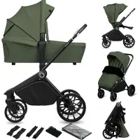 Lionelo Poussette combinée Mika Plus 2en1 jusqu'à 38 mois (22kg), capote XXL avec UPF50+, réglage de la poignée parentale en 3 positions - Vert
