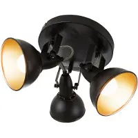 Briloner Plafonnier rétro Spot LEUCHTEN SOFT, 40 W, IP20, noir-doré, métal, excl. 3x E14, Ø 21 cm