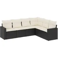 vidaXL Ensemble de salon de jardin 6 pièces avec coussins noir poly rotin