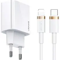 Usams ad. Réseau. 1Xusb-C T34 20W 5V-3A Pd3.0 + Câble U63 Usb-C To Lightning 20W Blanc/Blanc (T49) T49Ocln01