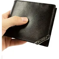 Rovicky Portefeuille horizontal pour homme avec accent argenté, cuir véritable -