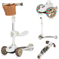Lionelo Franky 2in1 Vélo de marche pour enfants jusqu'à 20 kg Trottinette d'équilibre jusqu'à 50 kg Hauteur réglable, roues LED, marchepied antidérapant, panier Beige