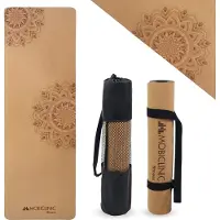 Mobiclinic , tapis de yoga liège naturel, antidérapant, sac de transport, antimicrobien, 4mm d'épaisseur, 100% TPE recyclable, écologique, 183x61cm, design mandala