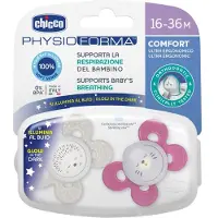 Chicco Physio Comfort Sucette de nuit en silicone - Étoiles/Macko, 16-36m+