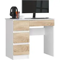 Akord Bureau d'ordinateur A-7 blanc avec tiroirs et couleur Sonoma pour style et fonctionnalité