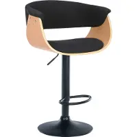 CLP Tabouret de bar tissu assise bois avec accoudoirs réglable en hauteur piètement métal noir