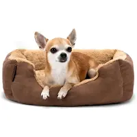 Lionto Lit pour chien, lit douillet et moelleux avec coussin réversible amovible & fond antidérapant, 50x37 cm, brun/beige