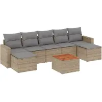 vidaXL Ensemble de jardin canapé 8 pièces avec coussins Beige Poly Rattan