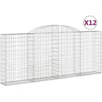 vidaXL Gabions avec arc surélevé 12 pcs 300x30x120/140cm Fer galvanisé