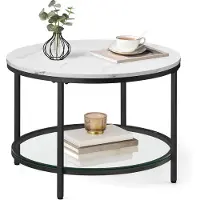 Vasagle LCT072W13 Table basse, table de salon, pour le salon, avec plateau en verre, beaucoup d'espace de rangement, facile à assembler, style moderne, marbre blanc-encre noir
