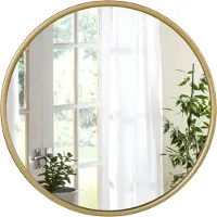 Happyment Miroir mural rond - Cadre en acier doré - Pour salle de bain, chambre, salon et couloir - Suspension moderne - 80x80 cm